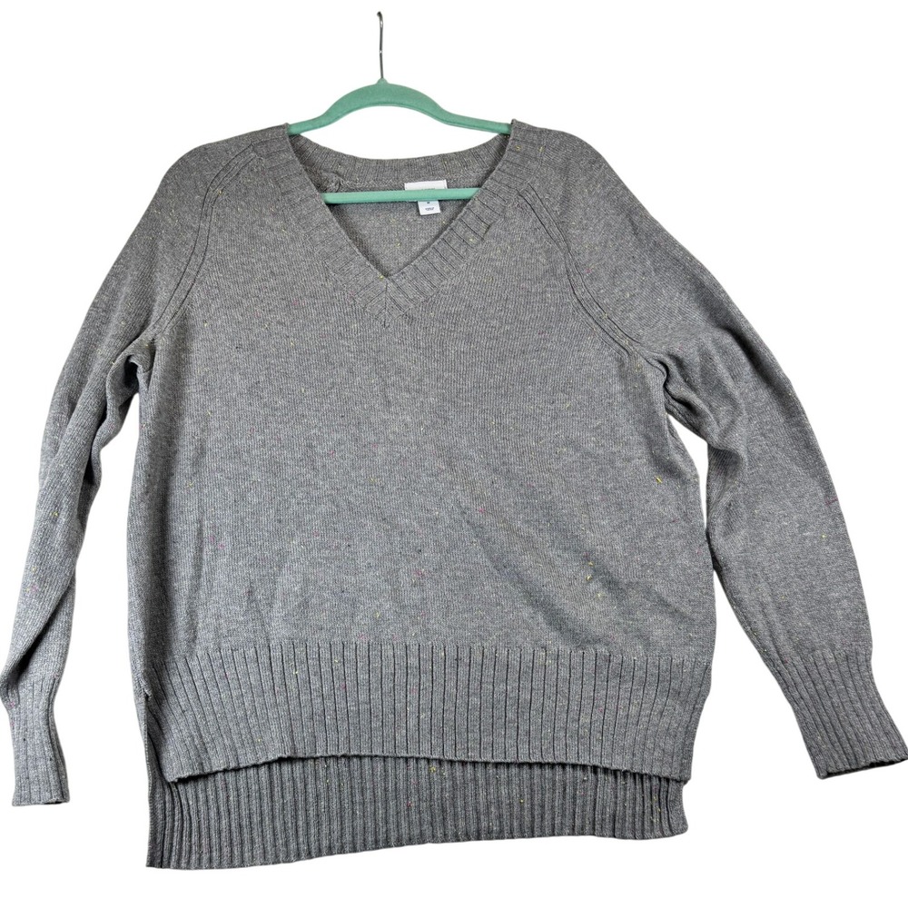 Old Navy Womens Gray V-Neck Long Sleeve Sweater with Speckles M Cozy Casual